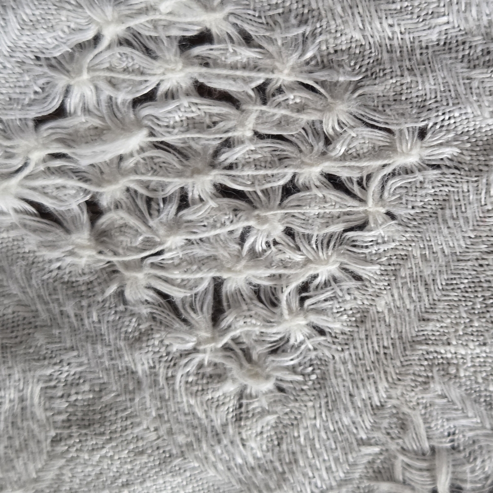 Vintage White Oval Fringe Table Scarf w/Hairpin Lace Embellishments